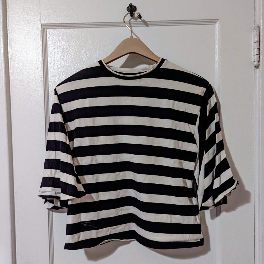 Striped B&W Bell-Sleeve Top